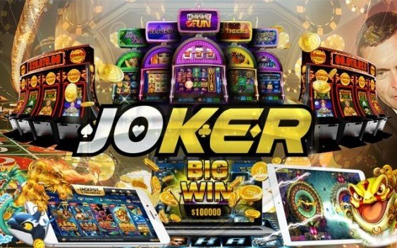 Gambar mesin slot Joker dengan ikon kemenangan berkedip.