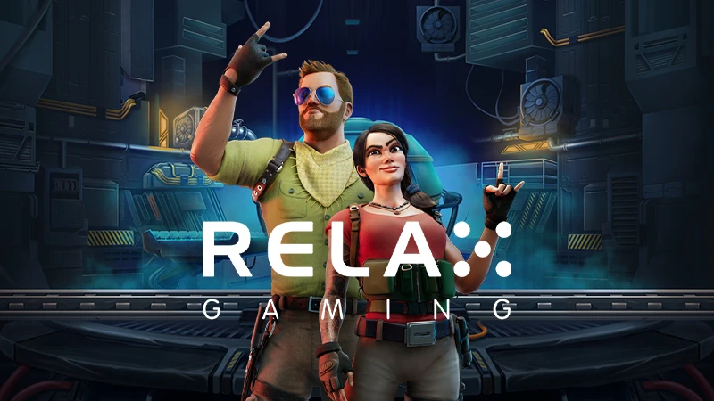 Gambar ilustrasi pemain yang sedang memenangkan permainan di RELAX GAMING dengan latar belakang logo RELAX GAMING dan grafis game gacor.