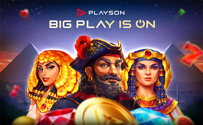 Logo resmi PLAYSON dengan latar belakang yang menarik, simbol dari game slot online inovatif dan terpercaya.