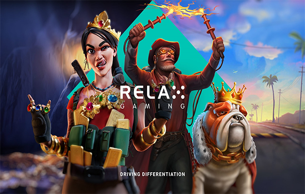 Logo RELAX GAMING dengan latar belakang game unggulannya.