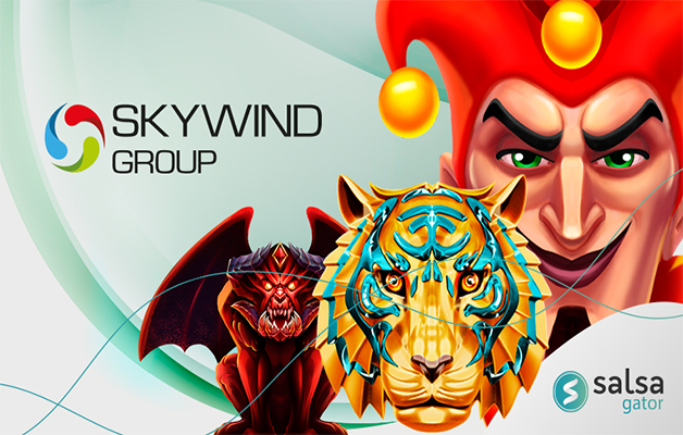 Logo SKYWIND dengan latar belakang game populer seperti Dragon Riches dan Super Lion, menunjukkan keseruan dan peluang menang.