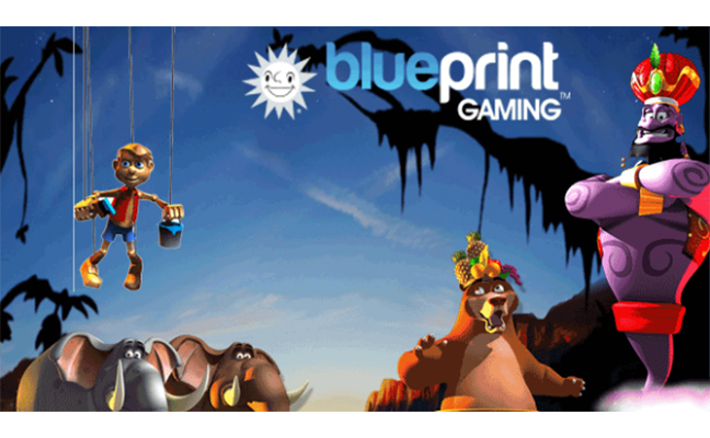 Grafik game slot Genie Jackpots dari BLUEPRINT GAMING, menampilkan Jin dengan latar Malam Seribu Satu.